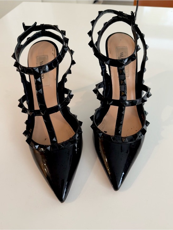 Valentino Garavani Shoes - Valentino Garavani Black Patent Rockstud Strappy Pointed Heels